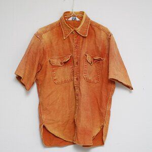 Vintage Woolrich Short Sleeve Heavy Cotton Shirt USA Made Orange Medium Twill